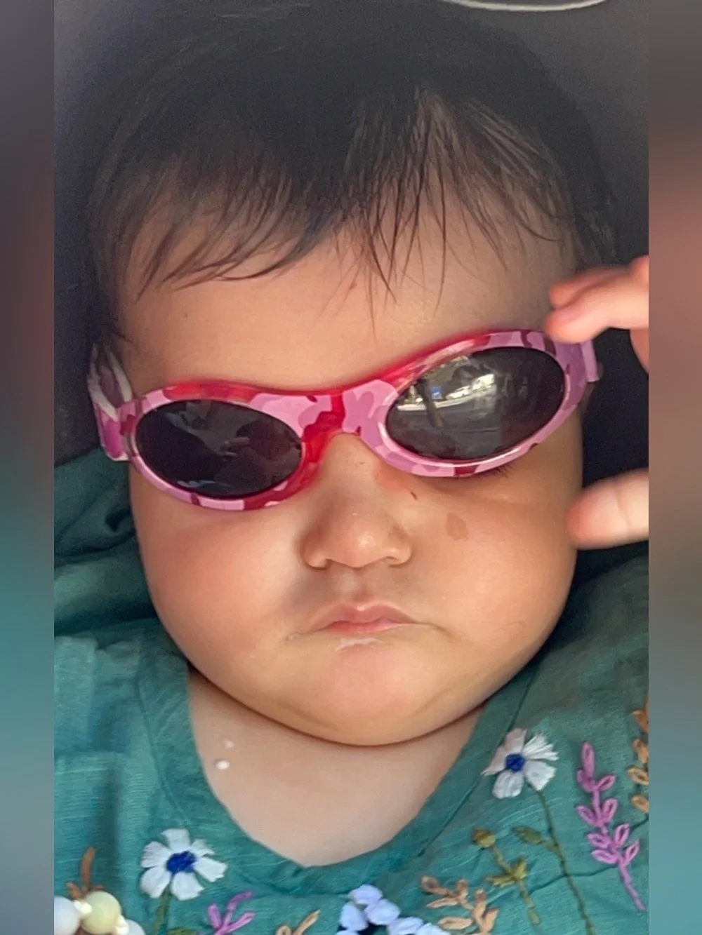 EUC Infant Pink Camo Sunglasses - Small Oval Lenses, Wraparound Strap (0-2 Yrs)